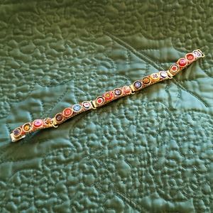 Vintage Italian Milefiori Micro Mosaic Bar Link Hinged Bracelet Goldtone